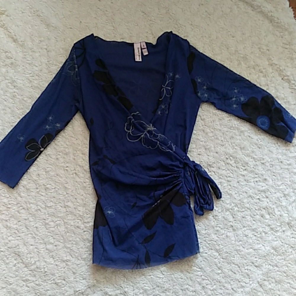 Sweet Pea Blue Mesh Top Sz XS